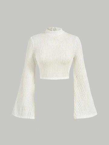 Snowy Texture High Neck Crop Top