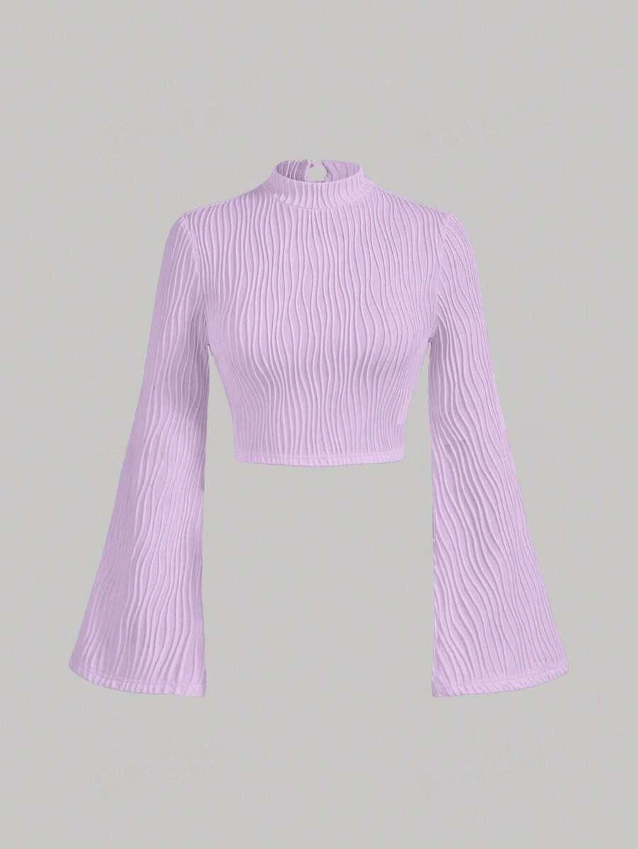 Lavender Ripple Flared Sleeve Crop