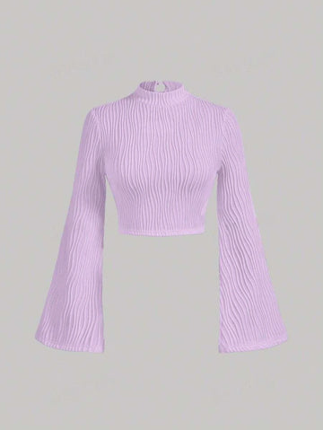 Lavender Ripple Flared Sleeve Crop