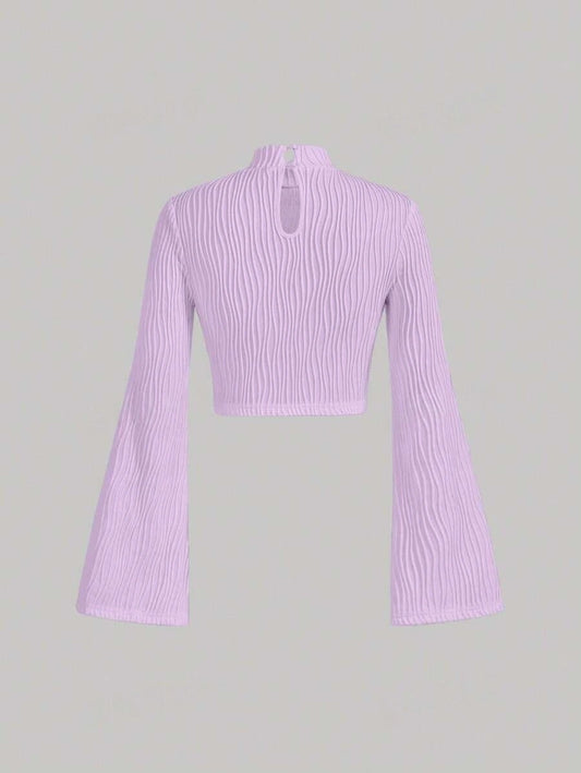 Lavender Ripple Flared Sleeve Crop