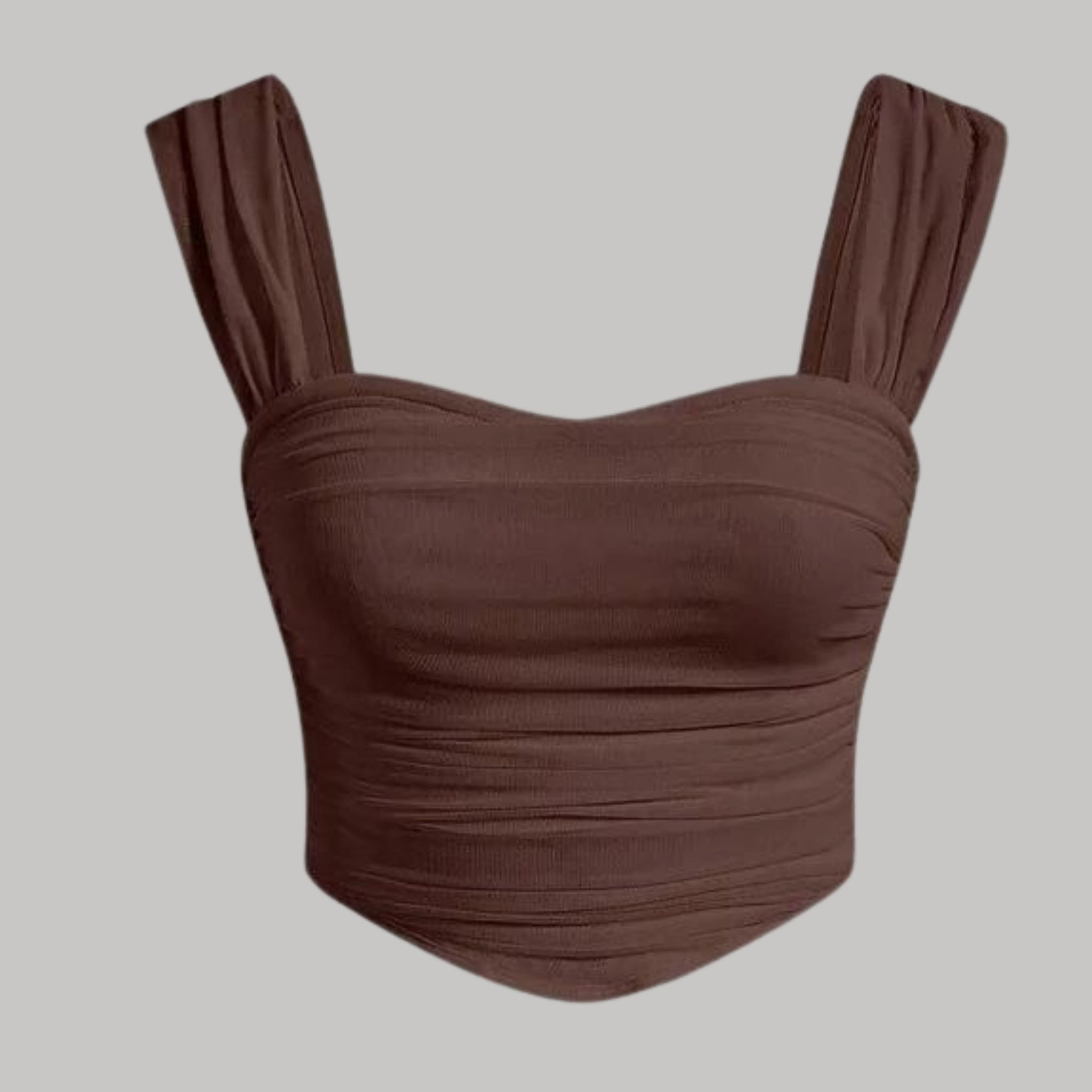 Brown Tank Top with Gathered Shoulders