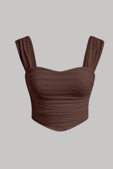 Brown Tank Top with Gathered Shoulders