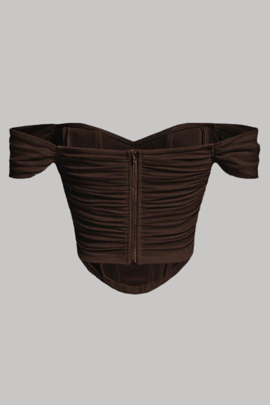 Dark Brown Off-Shoulder Crop Top