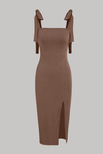 Ribbed Slit Midi Dress