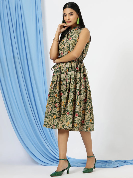 Garden Sleeveless Flower Pattern Dress