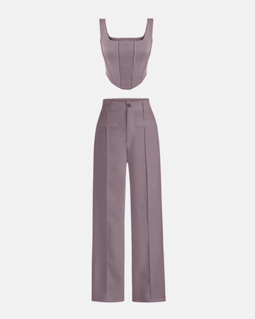 Lavender Chic: Stylish Corset Top and Wide Leg Pants Set