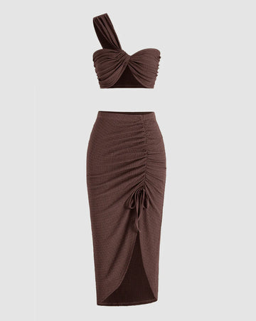 Effortless Elegance: Brown Asymmetrical Co-ord Set