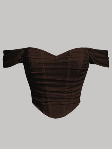 Dark Brown Off-Shoulder Crop Top